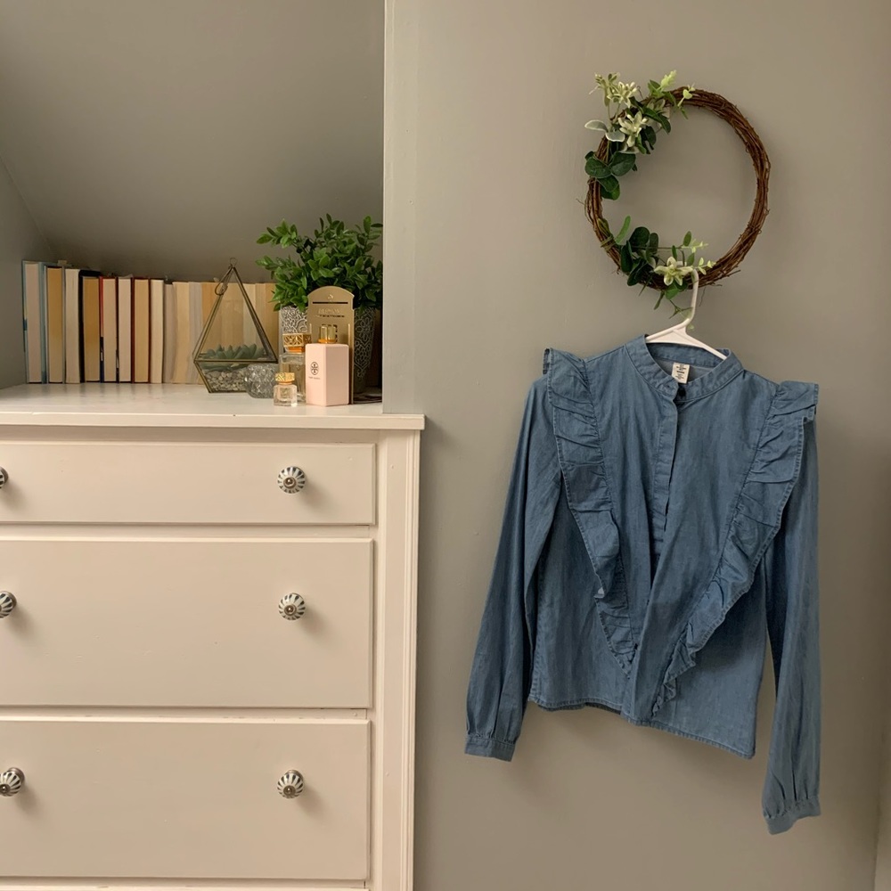 H&M Denim Ruffled Blouse